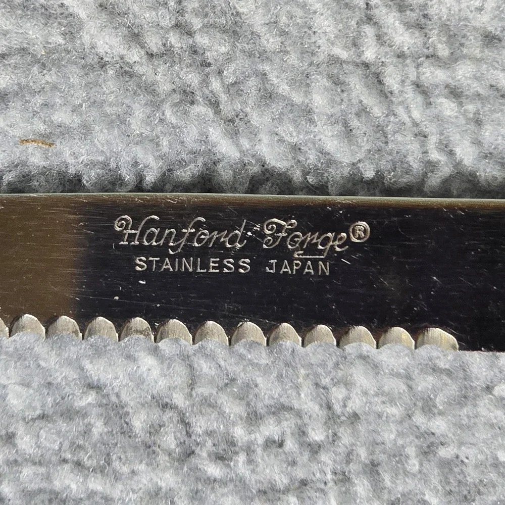 Vintage Hanford Forge Steak Knives Set 8 Brown Wood Handle Stainless Japan